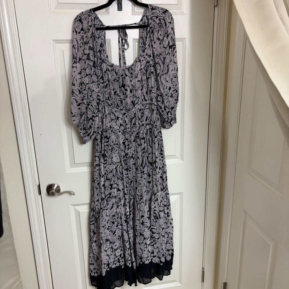 Anthropologie Somerset Maxi Dress 3X Floral Paisley Puff Sleeve Smocked Tiered